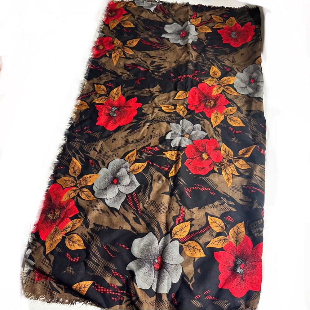 Vintage Boho Square Scarf Vibrant Rayon Challis Mystical Floral Print 70s 80s - Picture 3 of 7